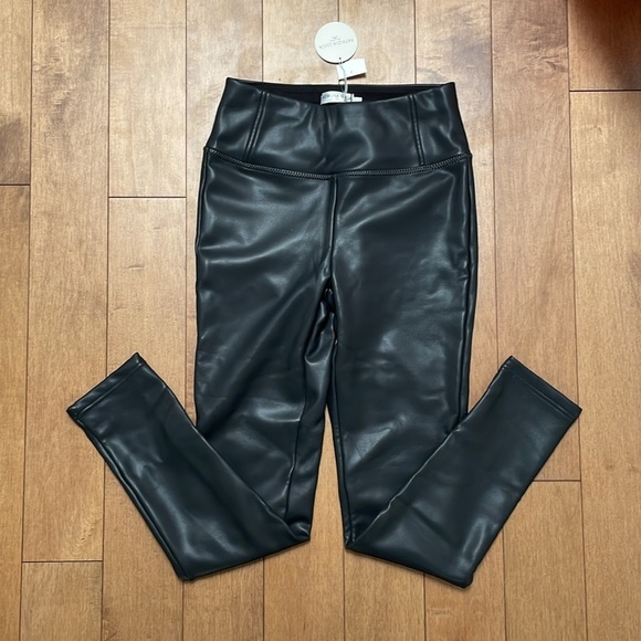 Patrizia Luca Milano faux leather leggings pants XS black shiny fleece lined NWT - Picture 12 of 14
